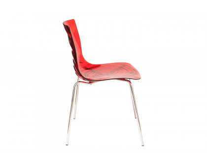 LeisureMod Astor Modern Water Drop Design Dining Side Chair - Transparent/Red