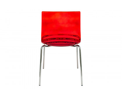 LeisureMod Astor Modern Water Drop Design Dining Side Chair - Transparent/Red