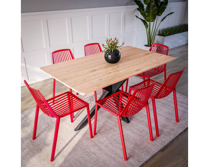 LeisureMod Acken Mid-Century Modern Plastic Dining Chair - Red