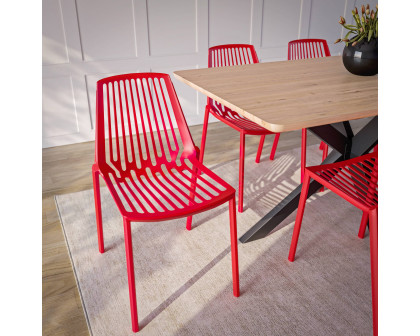 LeisureMod Acken Mid-Century Modern Plastic Dining Chair - Red