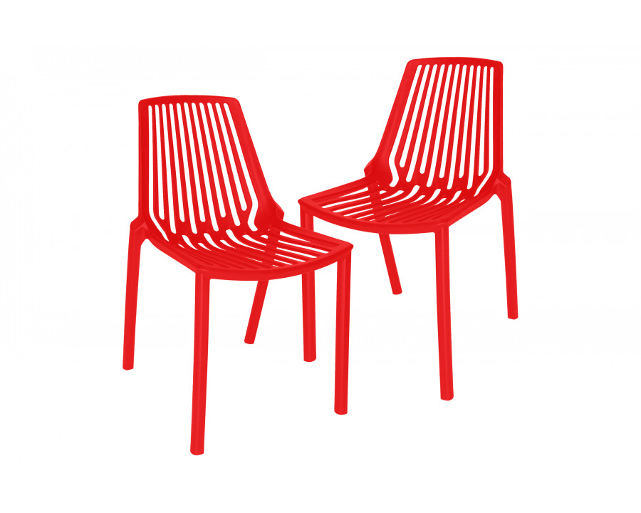 LeisureMod Acken Mid-Century Modern Plastic Dining Chair (Set Of 2) - Red