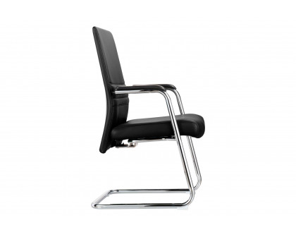 LeisureMod Aleen Mid-Century Modern Office Chair with Upholstered Seat and Metal Armrest - Black