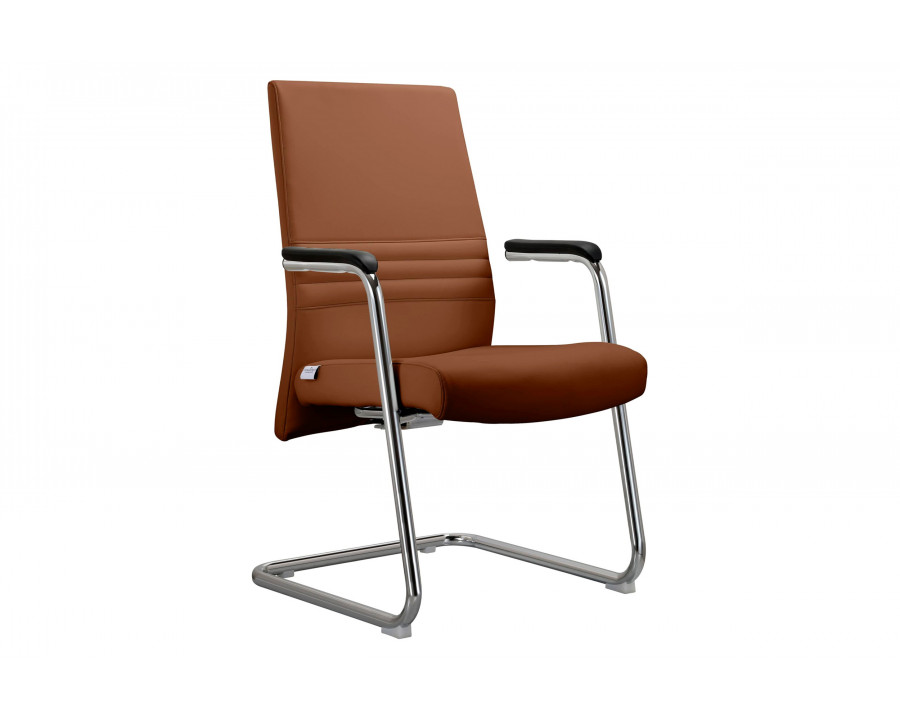 LeisureMod Aleen Mid-Century Modern Office Chair with Upholstered Seat and Metal Armrest - Dark Brown