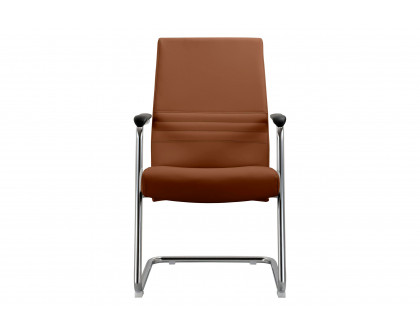 LeisureMod Aleen Mid-Century Modern Office Chair with Upholstered Seat and Metal Armrest - Dark Brown