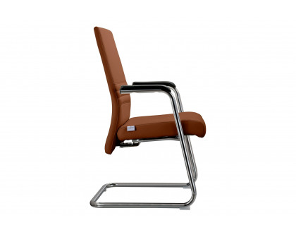 LeisureMod Aleen Mid-Century Modern Office Chair with Upholstered Seat and Metal Armrest - Dark Brown