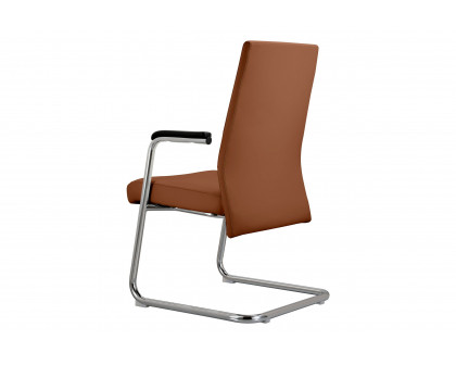 LeisureMod Aleen Mid-Century Modern Office Chair with Upholstered Seat and Metal Armrest - Dark Brown