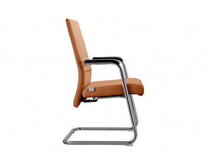 LeisureMod Aleen Mid-Century Modern Office Chair with Upholstered Seat and Metal Armrest - Acorn Brown