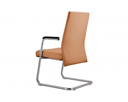 LeisureMod Aleen Mid-Century Modern Office Chair with Upholstered Seat and Metal Armrest - Acorn Brown