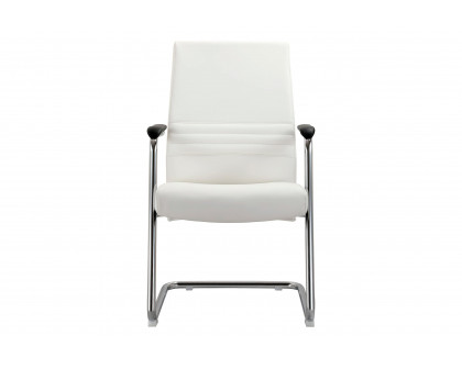 LeisureMod Aleen Mid-Century Modern Office Chair with Upholstered Seat and Metal Armrest - White