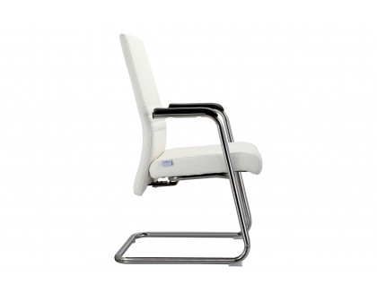 LeisureMod Aleen Mid-Century Modern Office Chair with Upholstered Seat and Metal Armrest - White