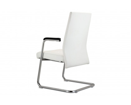 LeisureMod Aleen Mid-Century Modern Office Chair with Upholstered Seat and Metal Armrest - White