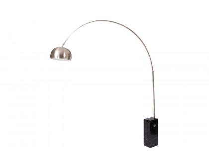 LeisureMod Arco Modern Floor Lamp with Marble Cube Base - Black