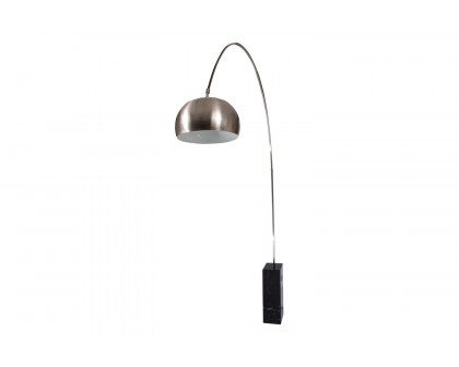 LeisureMod Arco Modern Floor Lamp with Marble Cube Base - Black