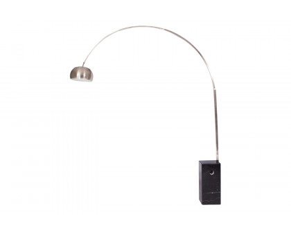 LeisureMod Arco Modern Floor Lamp with Marble Cube Base - Black