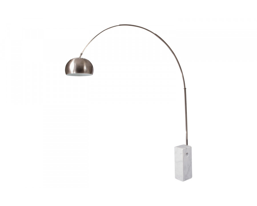 LeisureMod Arco Modern Floor Lamp with Marble Cube Base - White