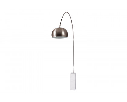 LeisureMod Arco Modern Floor Lamp with Marble Cube Base - White