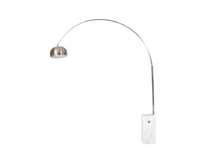 LeisureMod Arco Modern Floor Lamp with Marble Cube Base - White