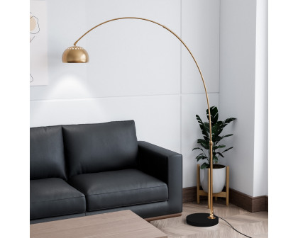 LeisureMod Arco Modern Arched Floor Lamp with Black Round Marble Base - Gold