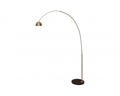 LeisureMod Arco Modern Arched Floor Lamp with Black Round Marble Base - Gold