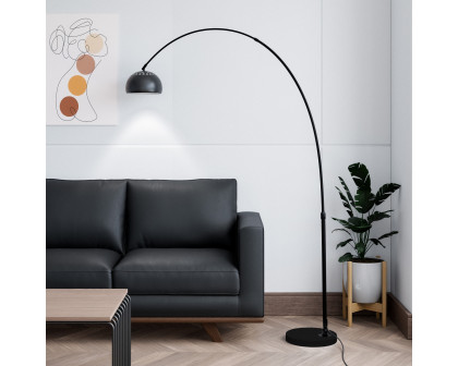 LeisureMod Arco Modern Arched Floor Lamp with Black Round Marble Base - Black