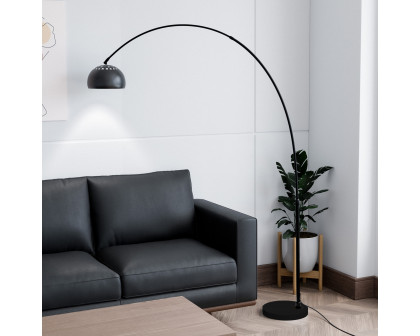 LeisureMod Arco Modern Arched Floor Lamp with Black Round Marble Base - Black