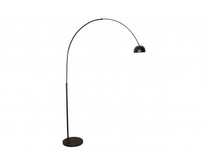 LeisureMod Arco Modern Arched Floor Lamp with Black Round Marble Base - Black