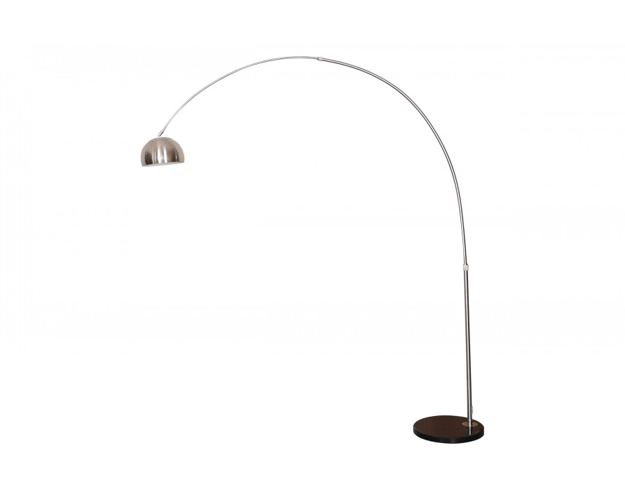 LeisureMod Arco Modern Arched Floor Lamp with Black Round Marble Base - Silver