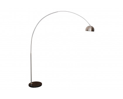 LeisureMod Arco Modern Arched Floor Lamp with Black Round Marble Base - Silver