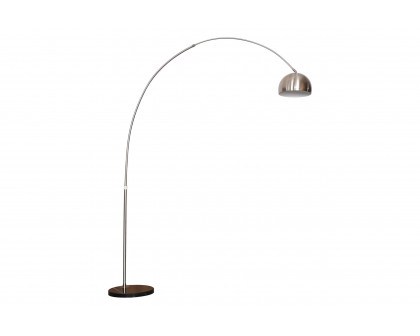 LeisureMod Arco Modern Arched Floor Lamp with Black Round Marble Base - Silver