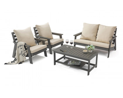 LeisureMod Alpine Modern Polystyrene 4-Peice Patio Conversation Set - Beige