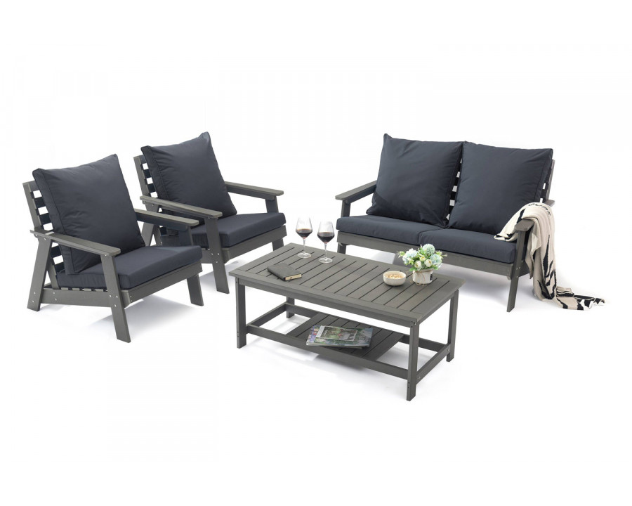 LeisureMod Alpine Modern Polystyrene 4-Peice Patio Conversation Set - Charcoal