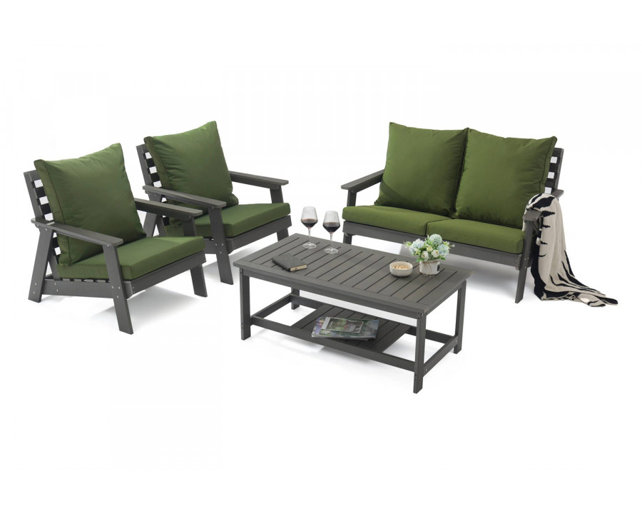 LeisureMod Alpine Modern Polystyrene 4-Peice Patio Conversation Set - Dark Green