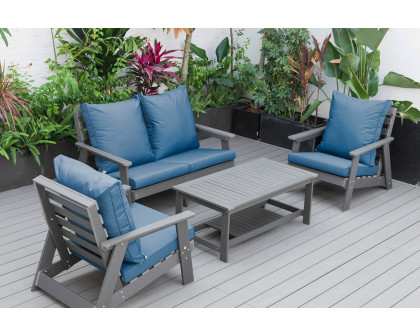 LeisureMod Alpine Modern Polystyrene 4-Peice Patio Conversation Set - Navy Blue