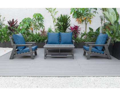 LeisureMod Alpine Modern Polystyrene 4-Peice Patio Conversation Set - Navy Blue