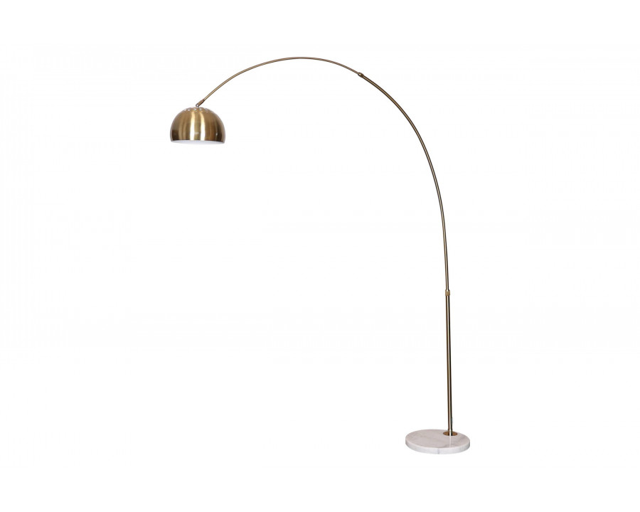 LeisureMod Arco Modern Arched Floor Lamp with White Round Marble Base - Gold