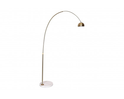 LeisureMod Arco Modern Arched Floor Lamp with White Round Marble Base - Gold