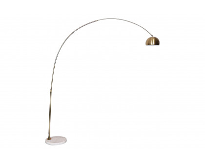 LeisureMod Arco Modern Arched Floor Lamp with White Round Marble Base - Gold