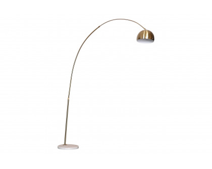 LeisureMod Arco Modern Arched Floor Lamp with White Round Marble Base - Gold