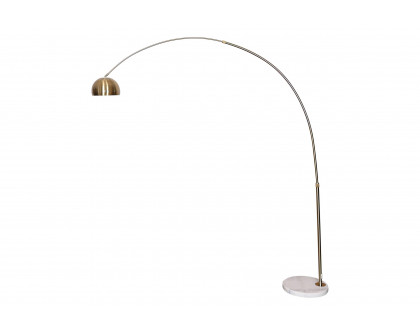 LeisureMod Arco Modern Arched Floor Lamp with White Round Marble Base - Gold