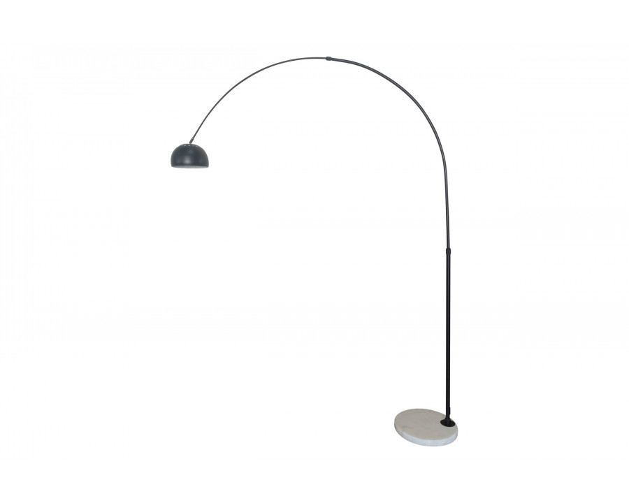 LeisureMod Arco Modern Arched Floor Lamp with White Round Marble Base - Black