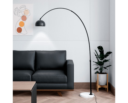 LeisureMod Arco Modern Arched Floor Lamp with White Round Marble Base - Black