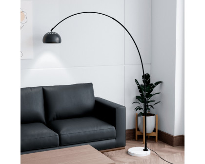 LeisureMod Arco Modern Arched Floor Lamp with White Round Marble Base - Black