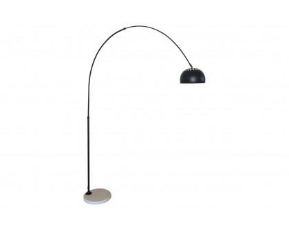 LeisureMod Arco Modern Arched Floor Lamp with White Round Marble Base - Black