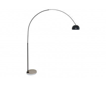 LeisureMod Arco Modern Arched Floor Lamp with White Round Marble Base - Black