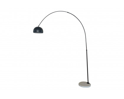 LeisureMod Arco Modern Arched Floor Lamp with White Round Marble Base - Black