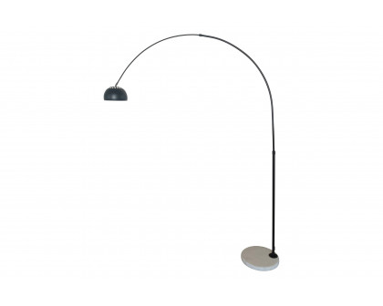 LeisureMod Arco Modern Arched Floor Lamp with White Round Marble Base - Black