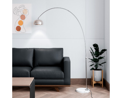 LeisureMod Arco Modern Arched Floor Lamp with White Round Marble Base