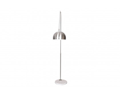 LeisureMod Arco Modern Arched Floor Lamp with White Round Marble Base - Silver