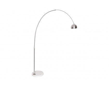 LeisureMod Arco Modern Arched Floor Lamp with White Round Marble Base - Silver