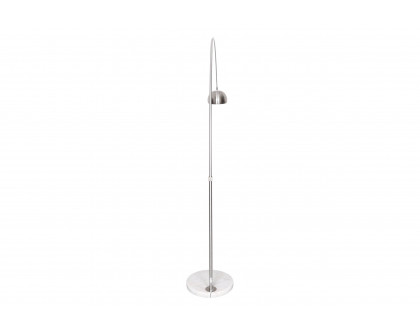 LeisureMod Arco Modern Arched Floor Lamp with White Round Marble Base - Silver